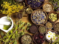 Herb and Spice Collection with mortar and pestle