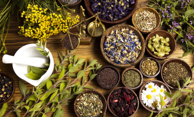 Herb and Spice Collection with mortar and pestle