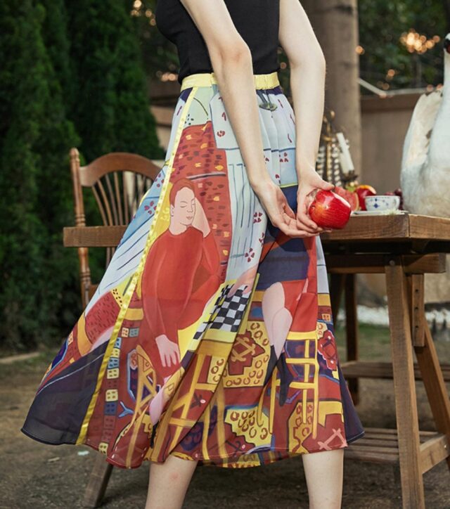 printed artwork on skirt