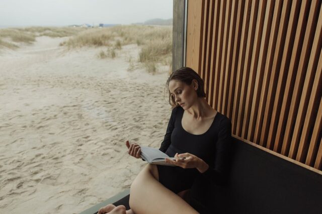 woman in outdoor sauna